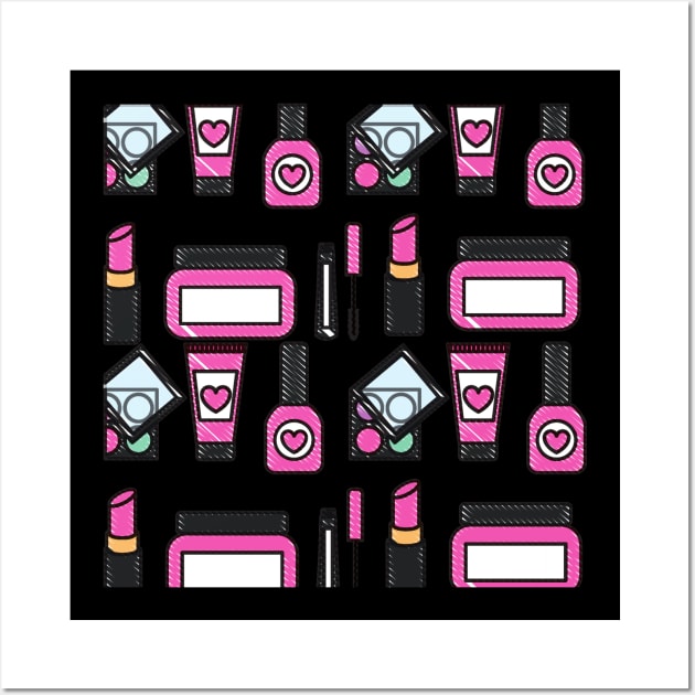 Pink Makeup Cartoon Pattern Wall Art by DesignIndex